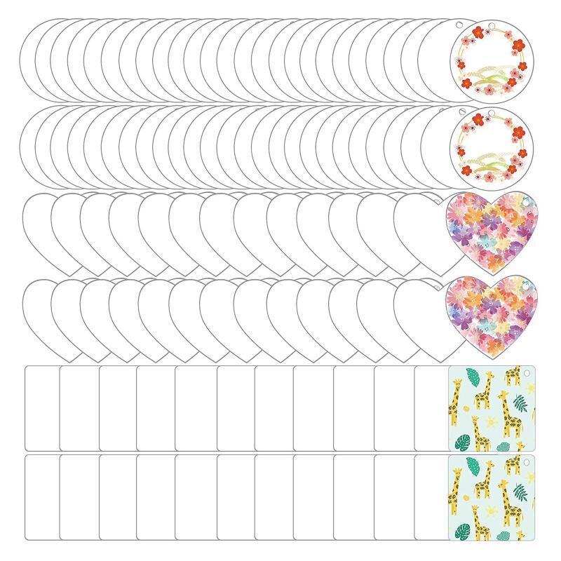 100 PCS Acrylic Blank Keychain Disc Set for Keychain Blank DIY Crafting 3 Shapes