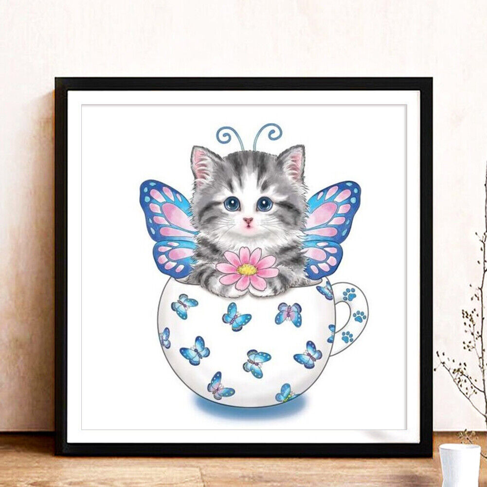 5D DIY Diamond Painting Cup Cat Full Round Rhinestone Home Decor Crafts