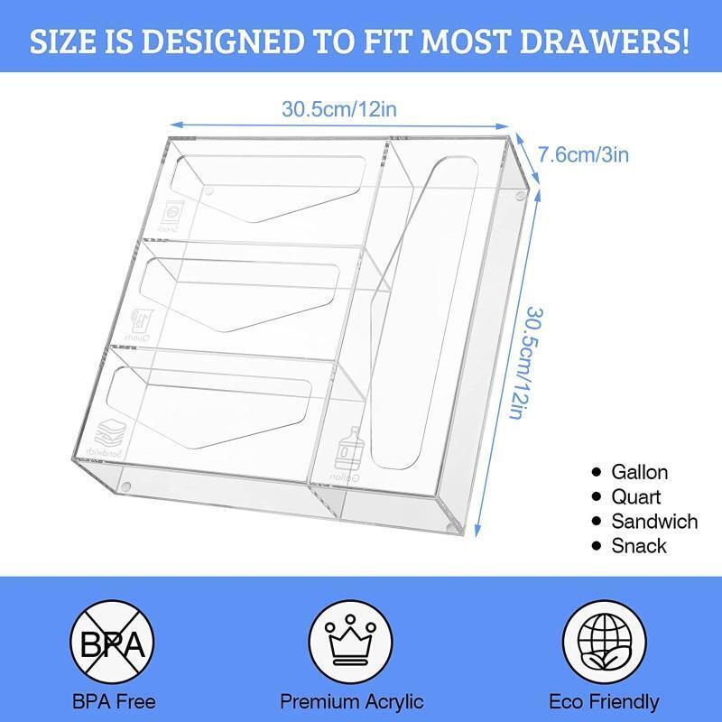 Bag Storage Organizer Box Bag Dispenser Holder for Gallon Quart Snack Bags