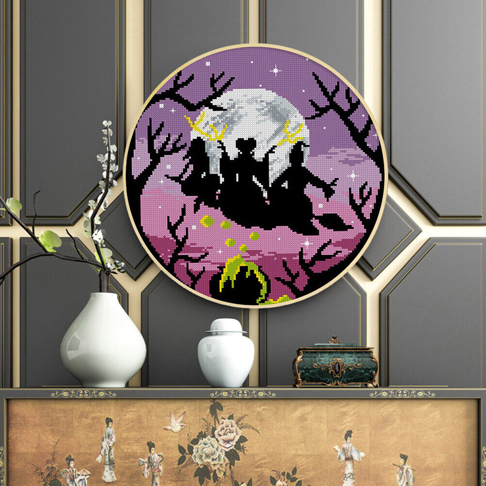 Partial Cross Stitch Witch Moon DIY Embroidery Cotton Thread Home Pictures
