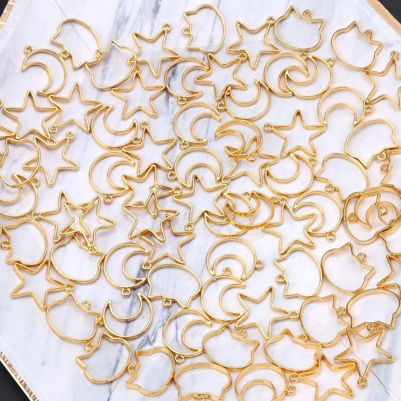 90 Pieces/Set Creative Hollow Frame Charms Geometric Hollow Metal Frame Pendants