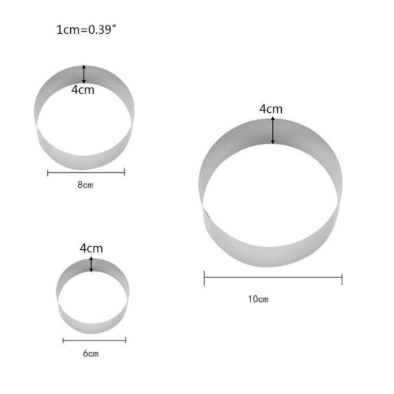 3 Pcs Stainless Steel Round Mousse Ring Cake Cutting Mould Fondant Sugar Mould