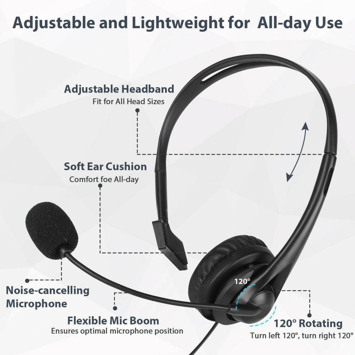 Laptop/PC Headset with Microphone Call Center USB Single Sided Ear Headphones