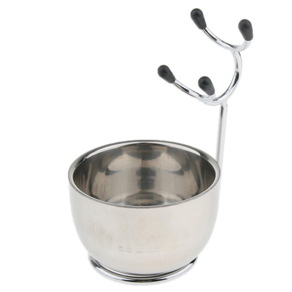 Men's Beard Shaving Brush + Stainless Holder Stand +   Mug Bowl Set