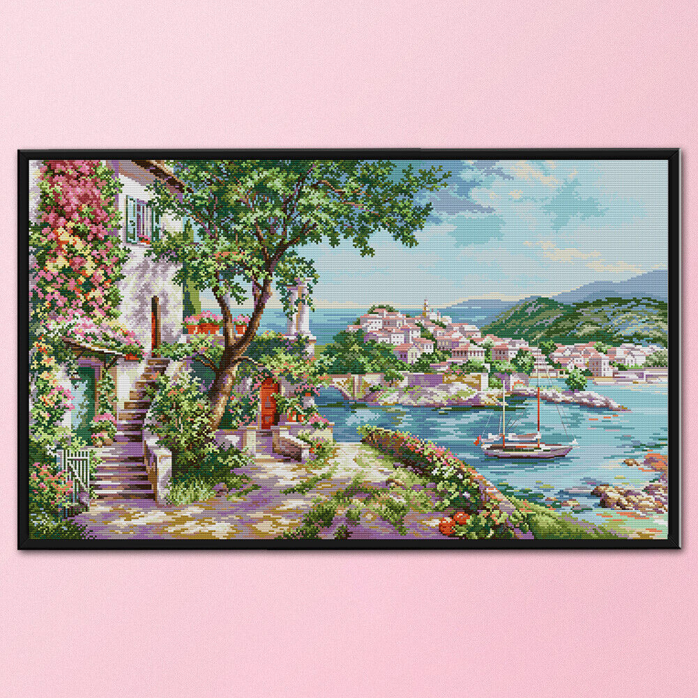 DIY Mediterranean Sight Scenery Printed Cross Stitch 14CT Full Embroidery