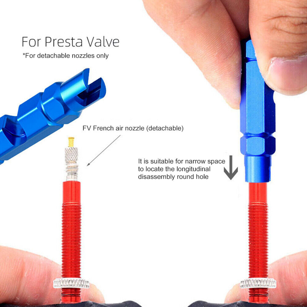 10pcs Aluminum MTB Presta Bicycle Tire Valve Core + Removal Tools (Blue)