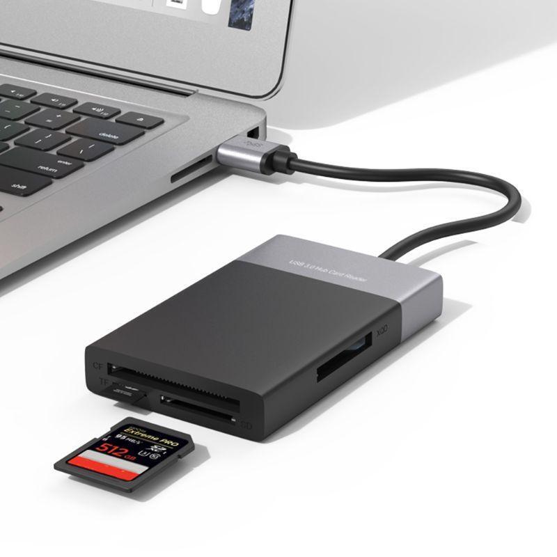 6 In 1 High Speed USB 3.0 2 Port HUB Adapter to XQD/CF/for SD/TF Card Reader Kit