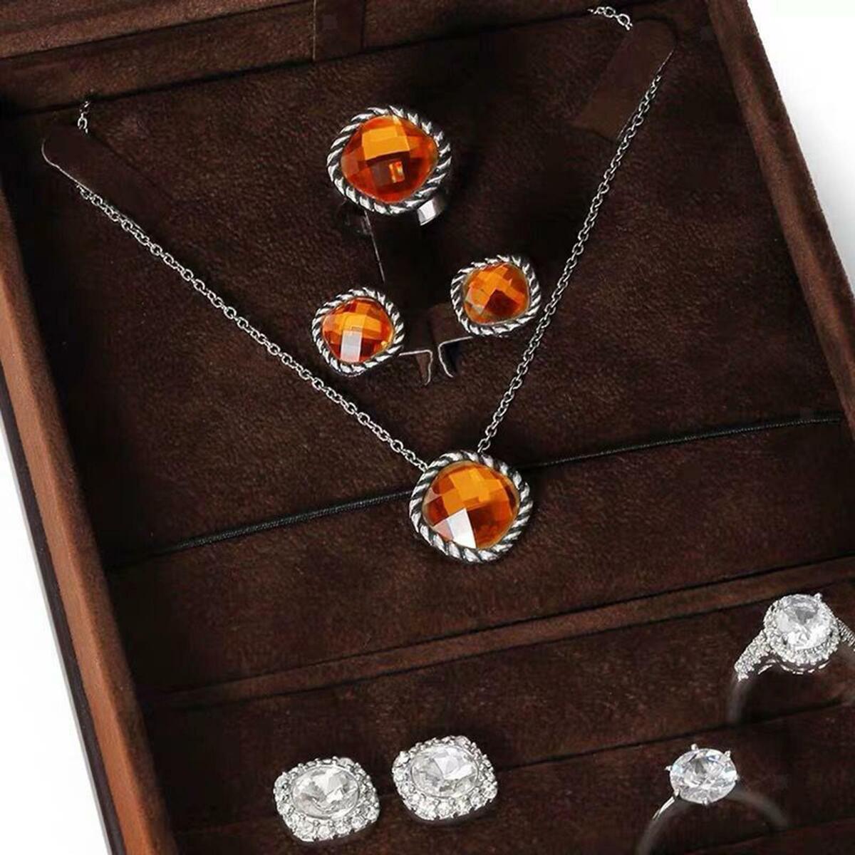 Wooden Jewelry Box Earrings Rings Studs Travel Case Display Holder Showcase