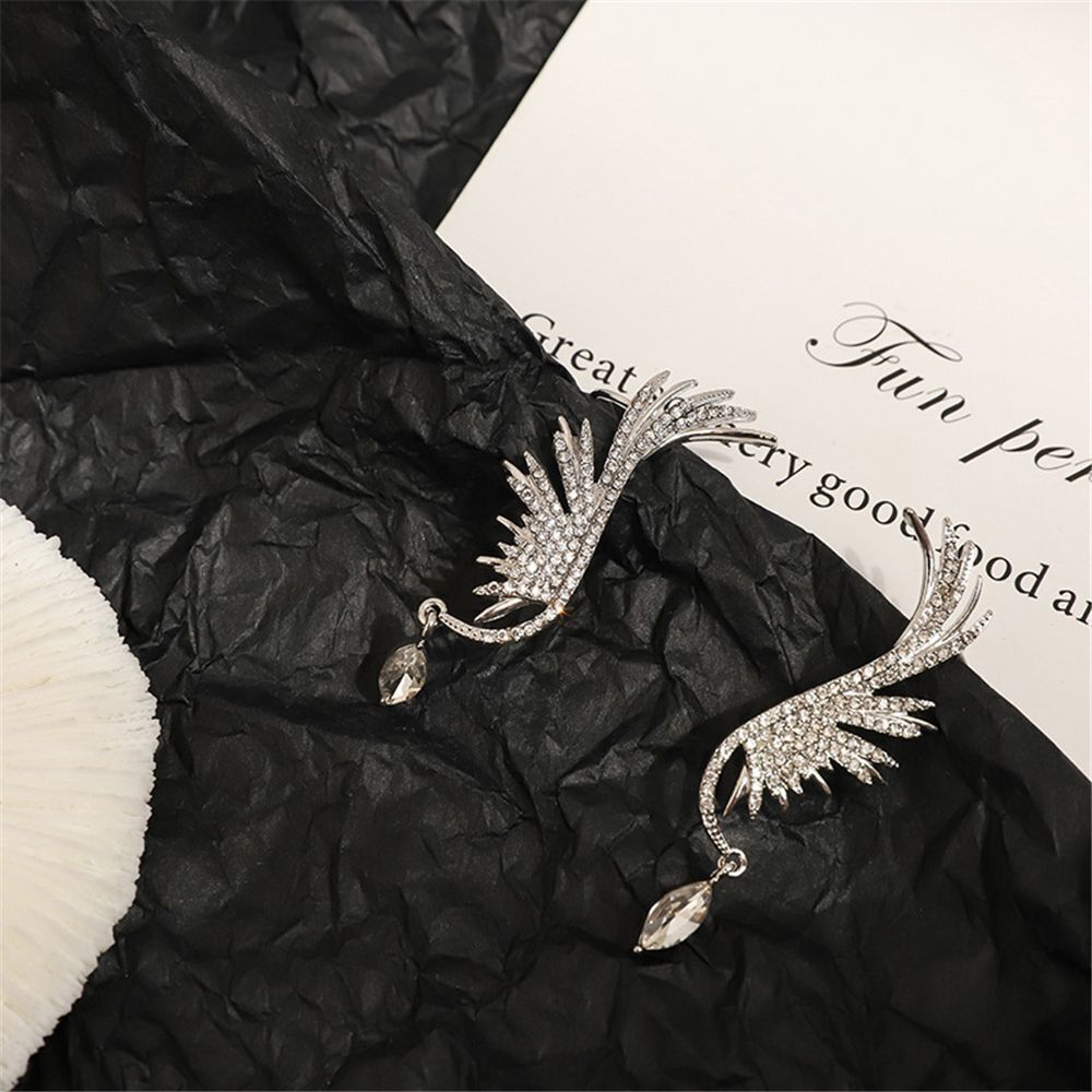 Earrings Zircon Dangle Drop Ear Clip Ear Stud Rhinestone Angel Wings Earrings