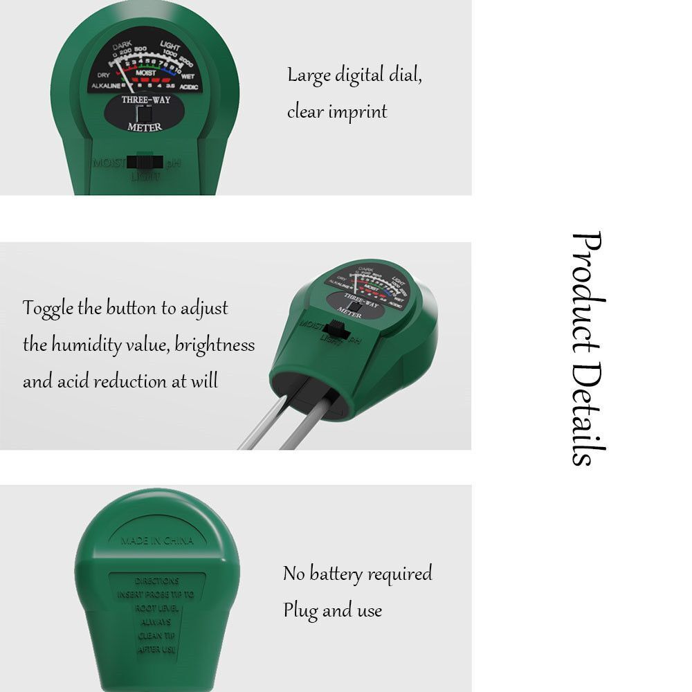 Plants Acidity Hygrometer Water Moisture Test Soil PH Tester 3 in 1 Meter Kit