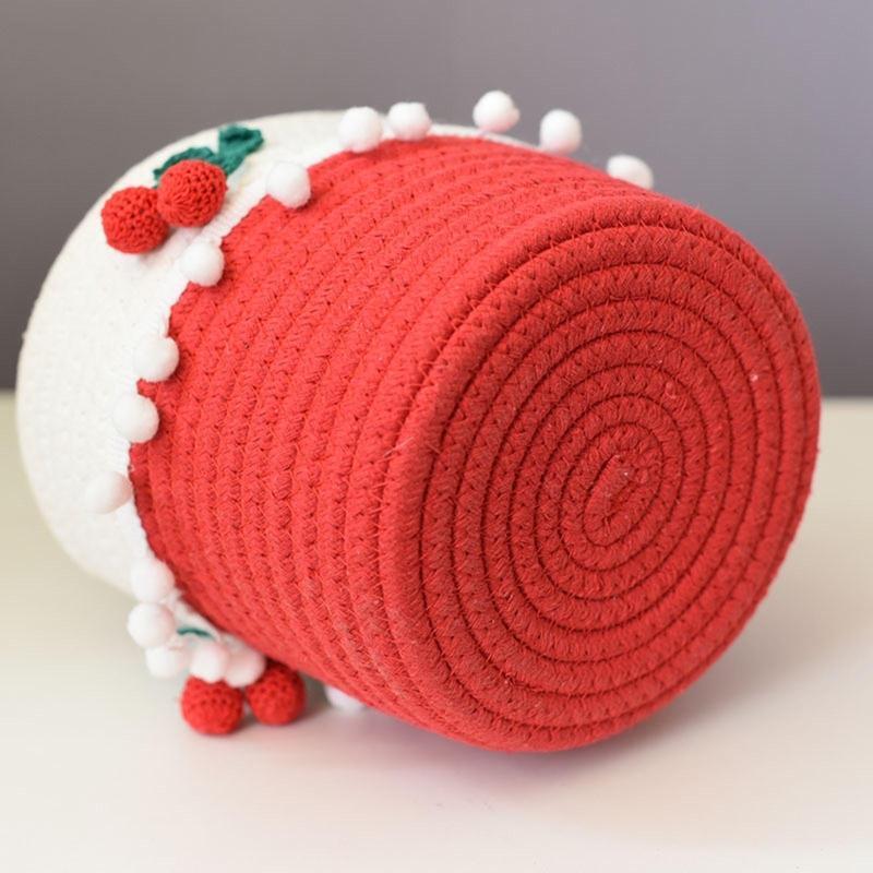Handmade Cute Cherry Portable Small Bag Cotton Thread Straw Woven Bag