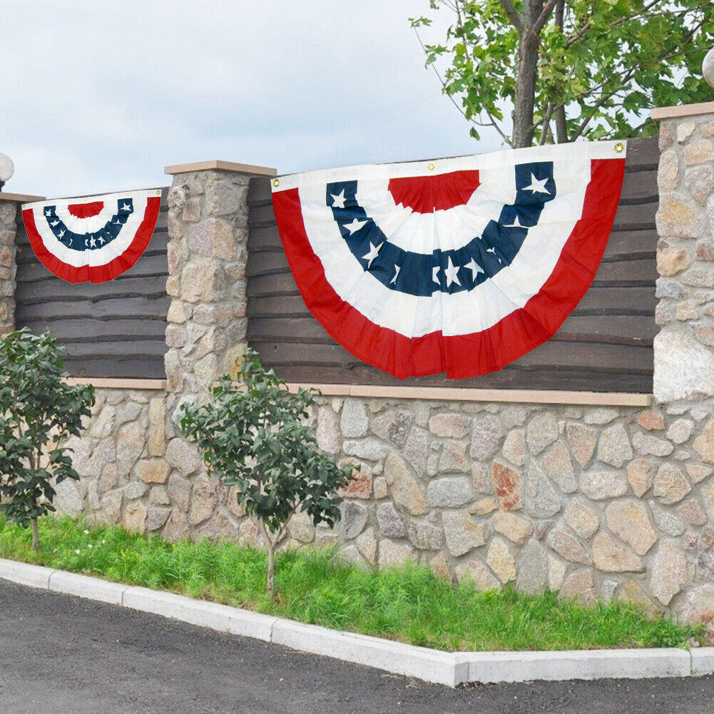 USA Pleated Fan Flag American Bunting Patriotic Half Banner Home Decoration