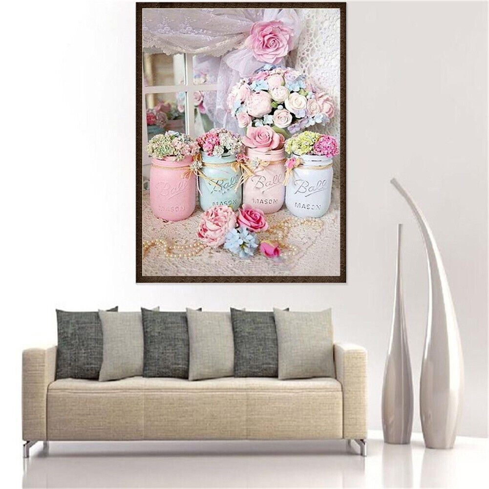 Pink Rose Diamond Painting Cross Stitch 5D Mosaic Picture Home Decor Gift