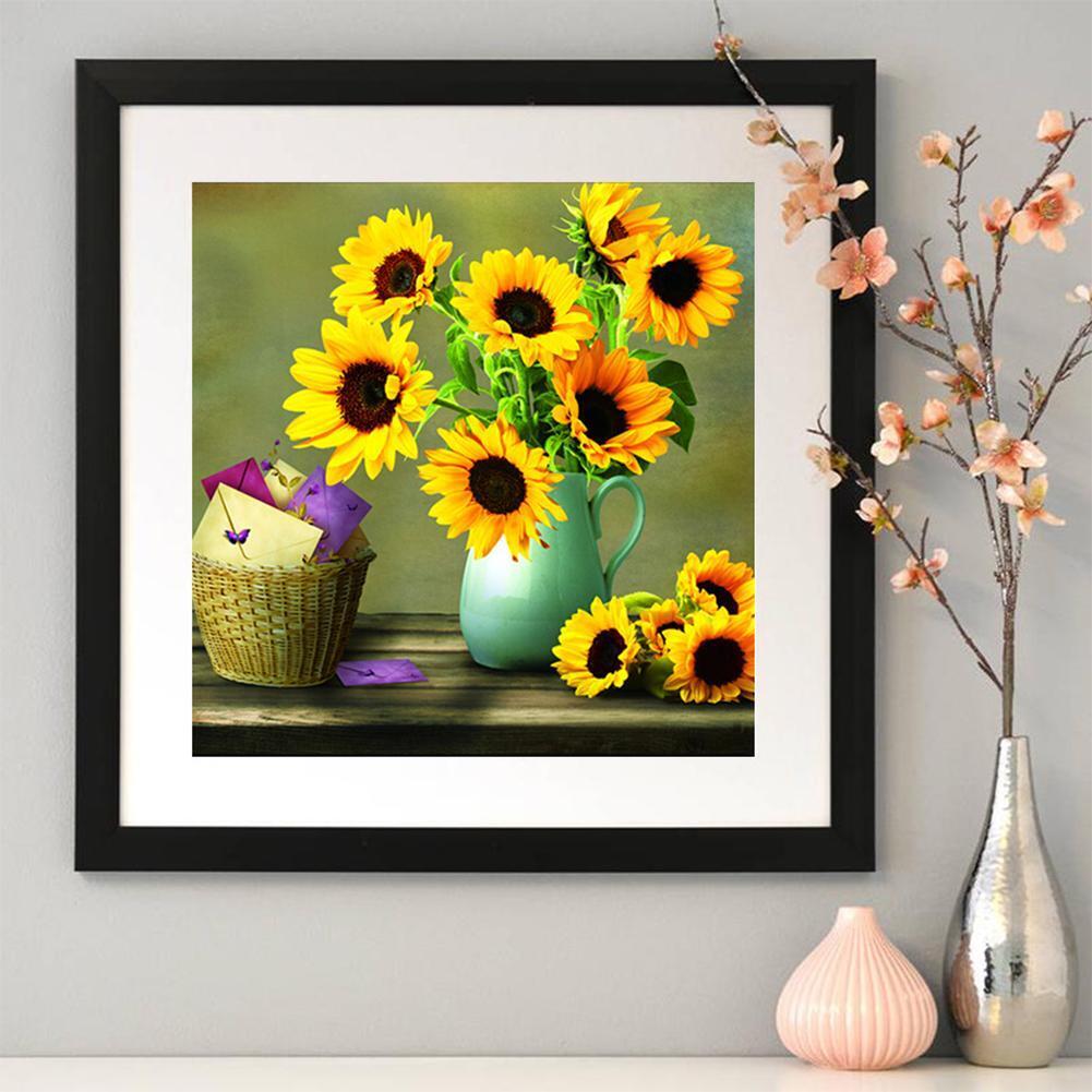Diamond Embroidery Sunflower Vase Round DIY Diamond Painting Cross Stitch