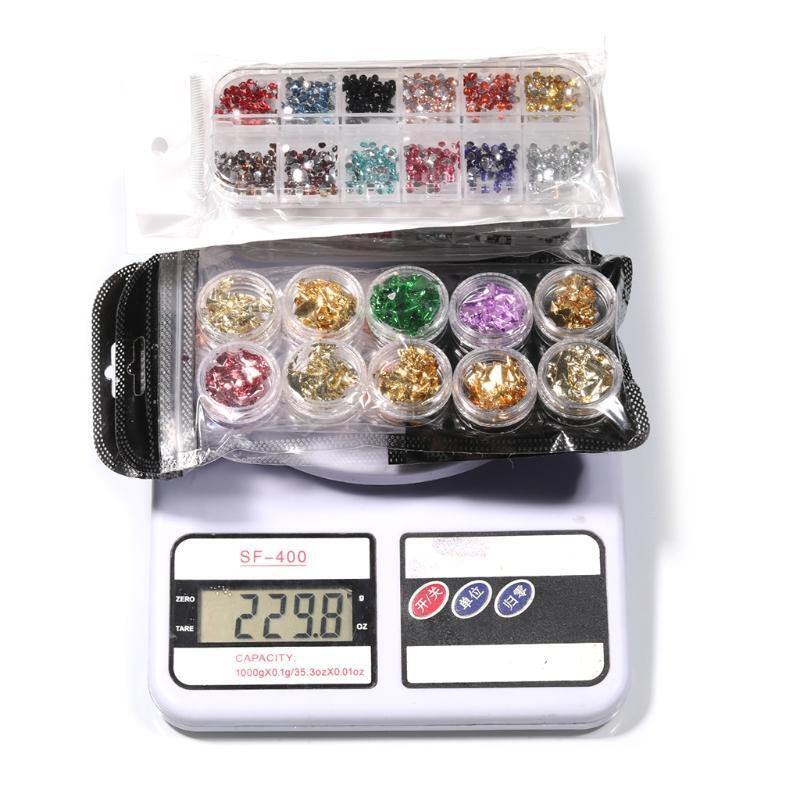 5pcs Nail Rhinestones Kit Flatback Nail Jewels Iridescent Nail Foil Flakes