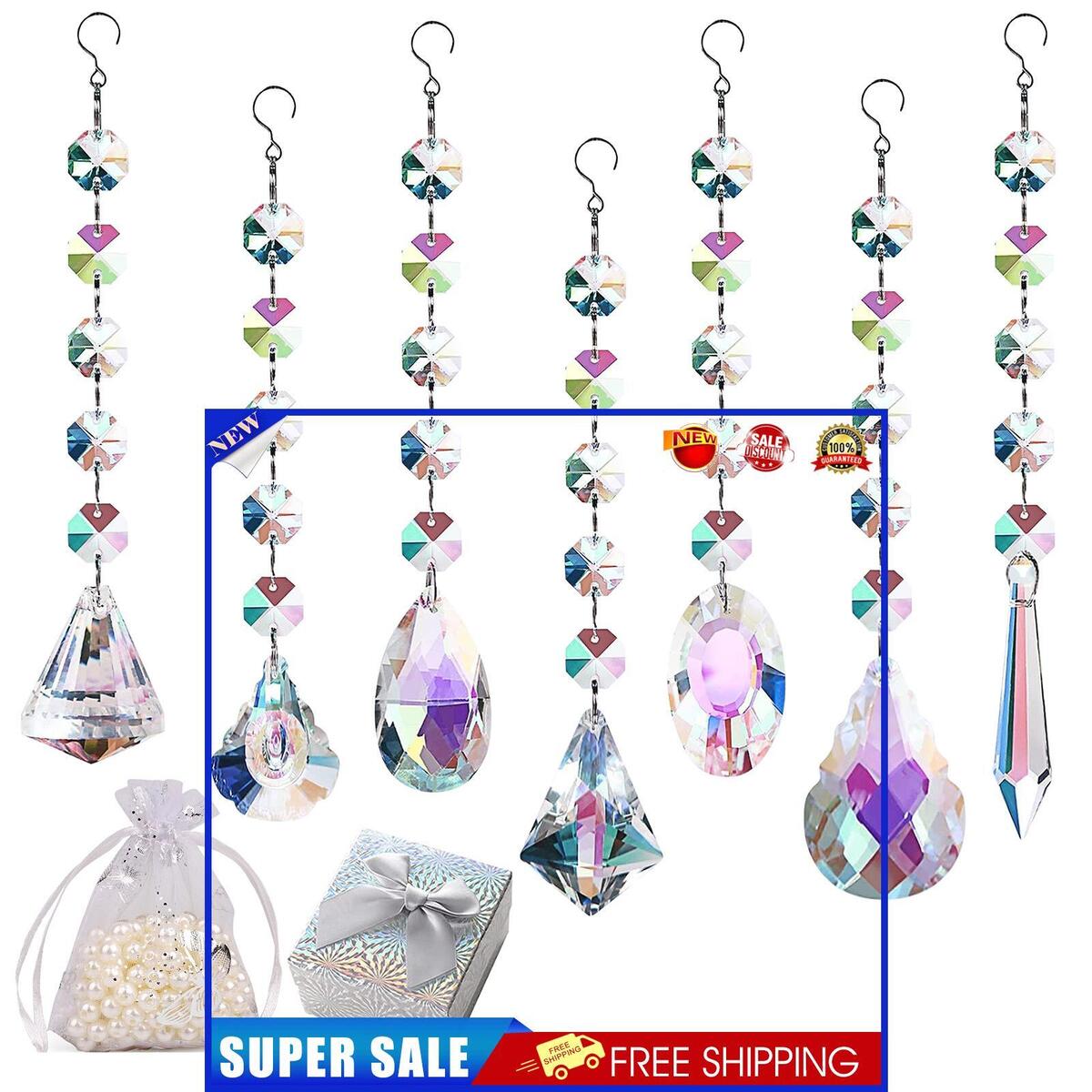 Crystal Ornaments - Rainbow Maker 7 Pack Prisms Glass Bead Window Pendant