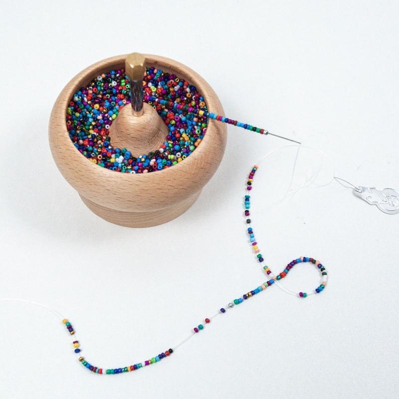 DIY Making Bead Spinner Holder Wooden Bowl Manual Fast Beader for Bracelet Craft