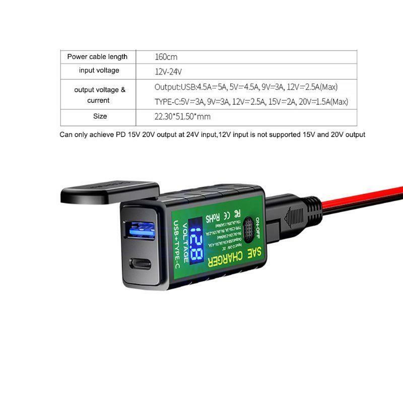 SAE to USB Adapter with ON/Off Switch Dual Port Fast Charging Waterproof