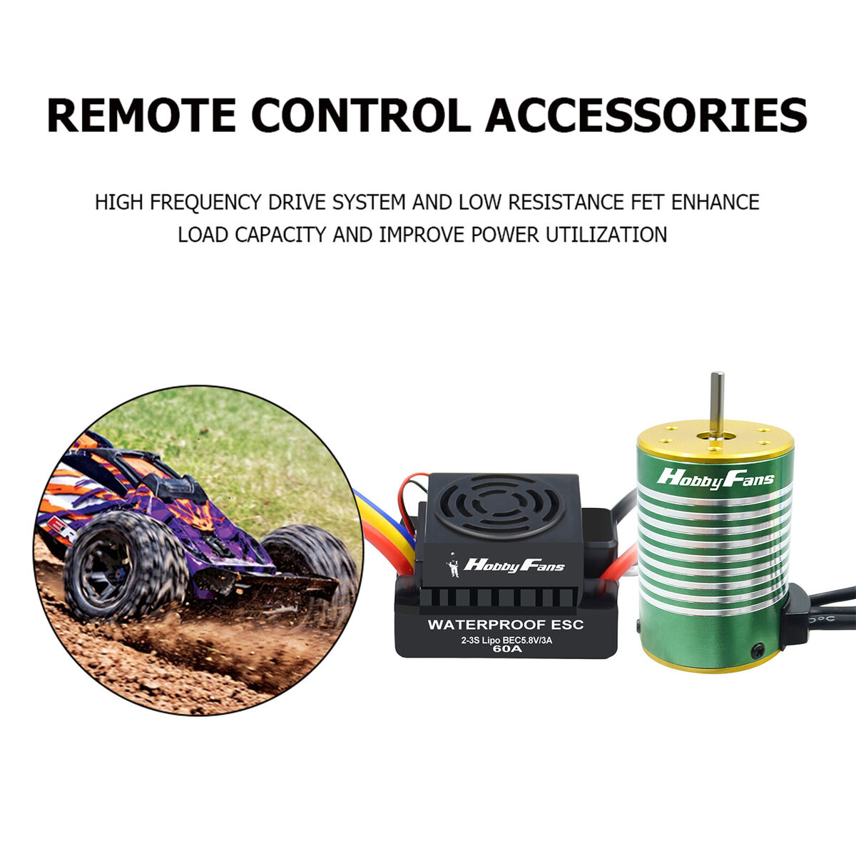 HOBBYFANS Waterproof 3650 4300KV Brushless Motor 60A ESC for 1/10 RC Car