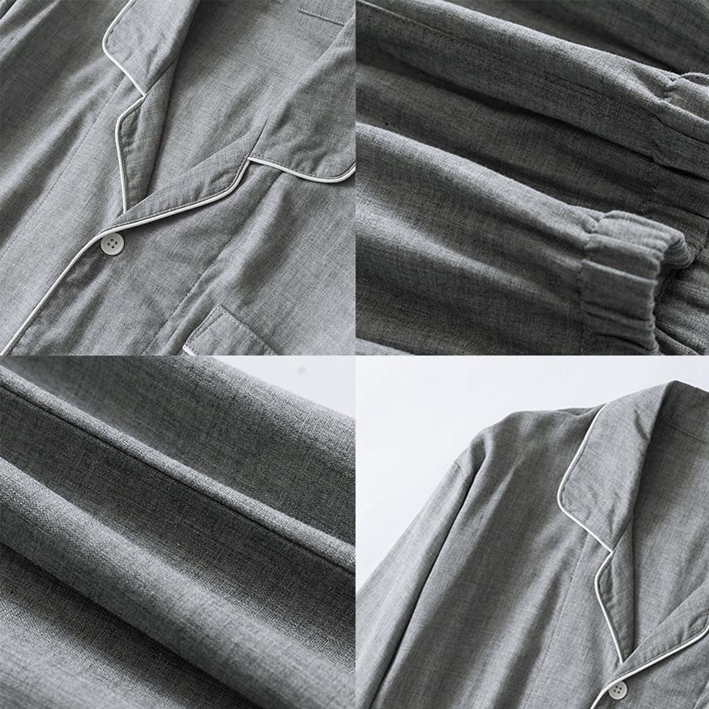 Men Cotton Pajamas Sets Long Sleeve Tops Clothes Sleepwear Suit(Grey L)