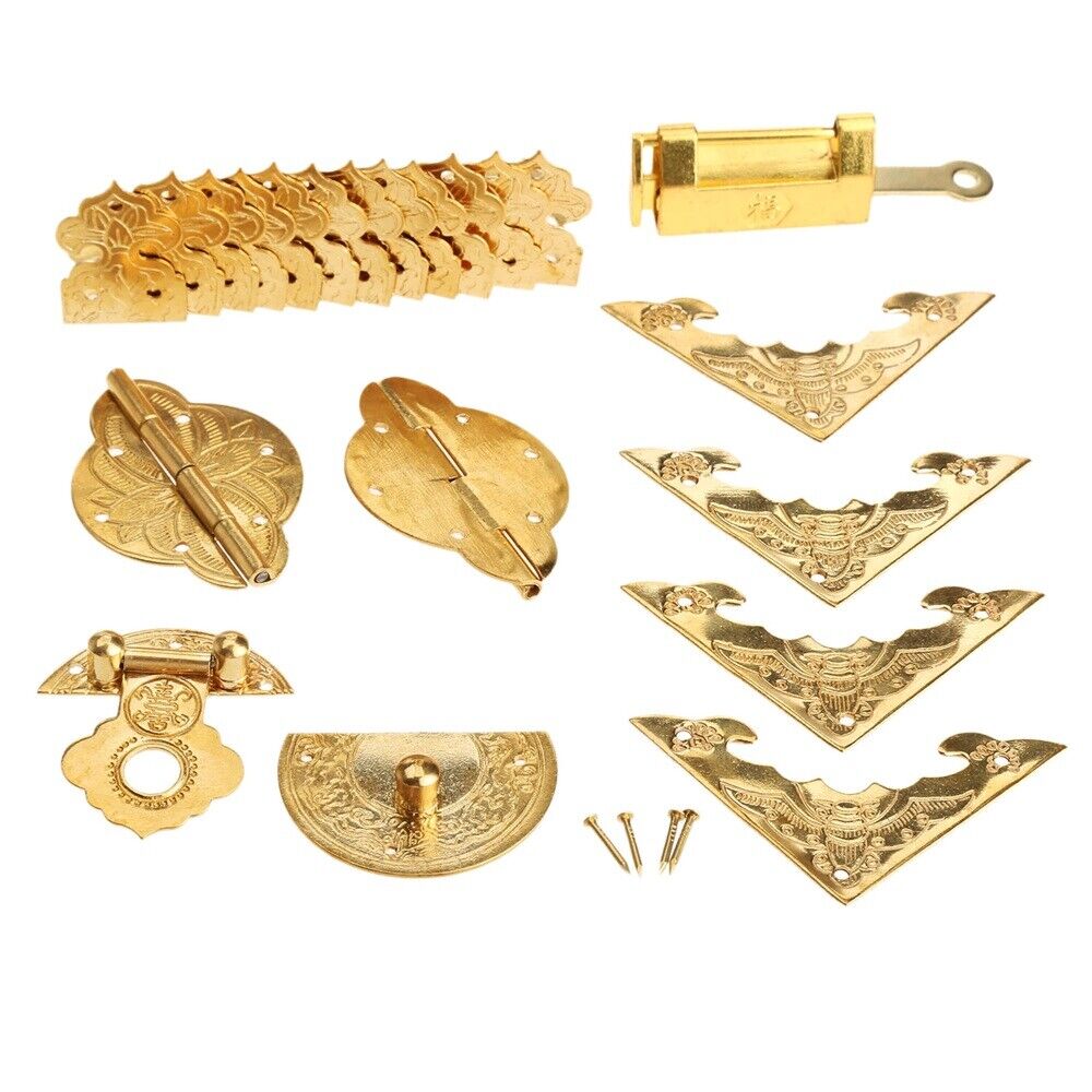 Brass Hinge Pull Handle Latch Lock Corner Guard Set Jewelry Box Chinese Hardware