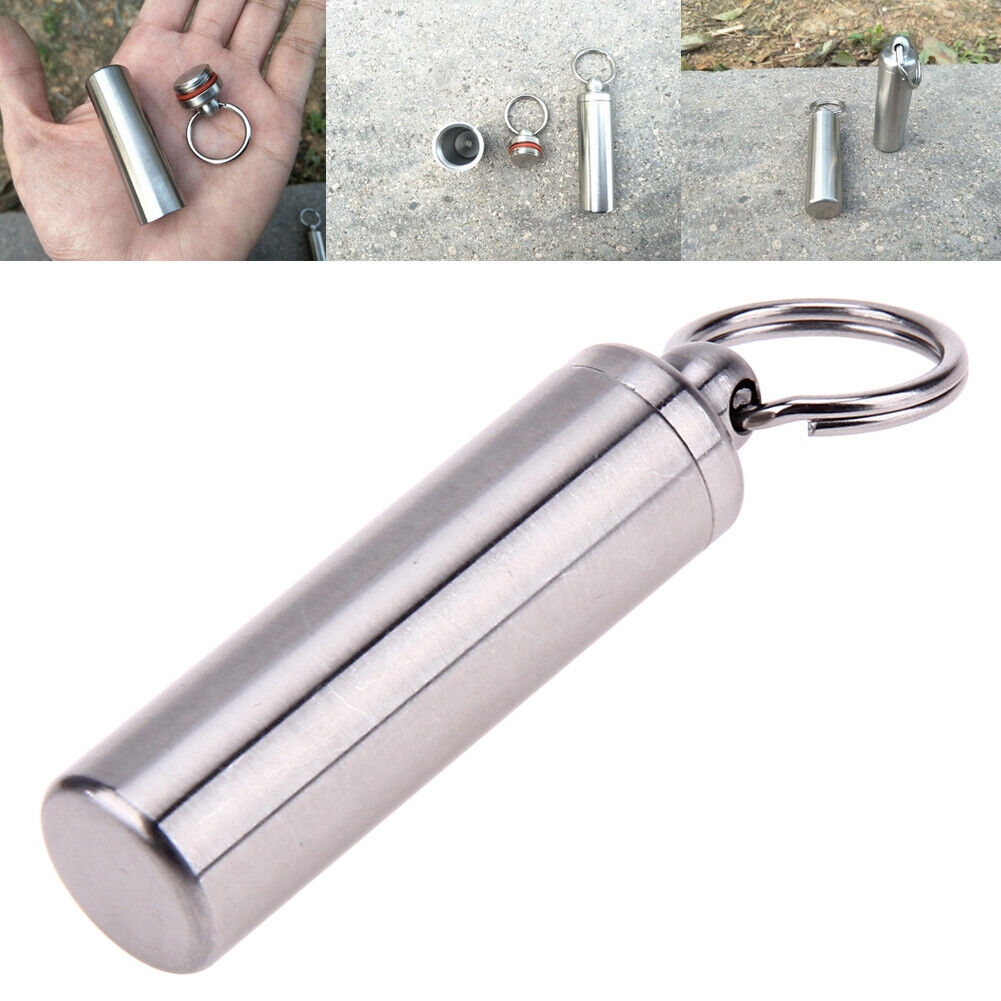 Survival Waterproof Pills Box Container Aluminum Medicine Bottle Keychain