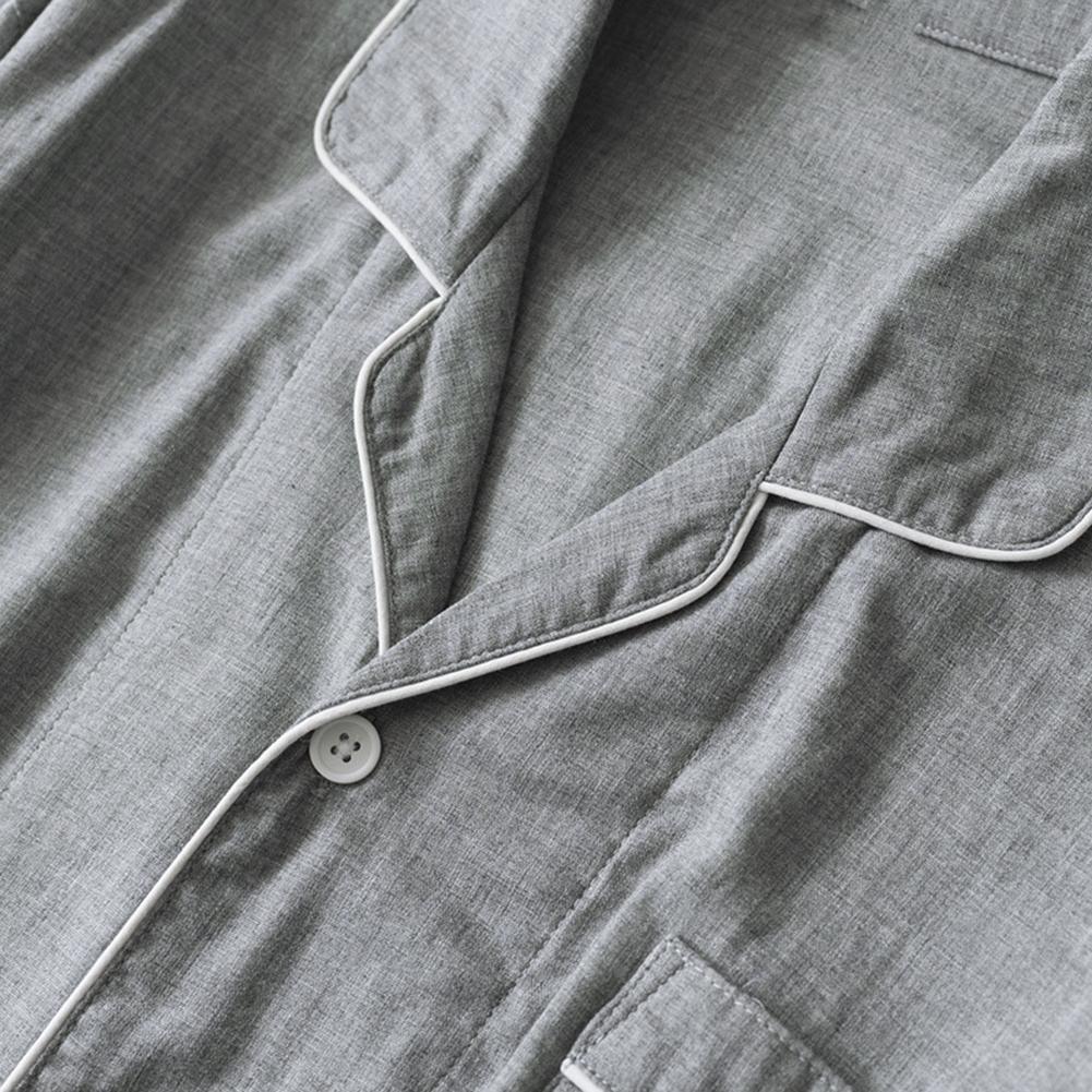 Men Cotton Pajamas Sets Long Sleeve Tops Clothes Sleepwear Suit(Grey L)