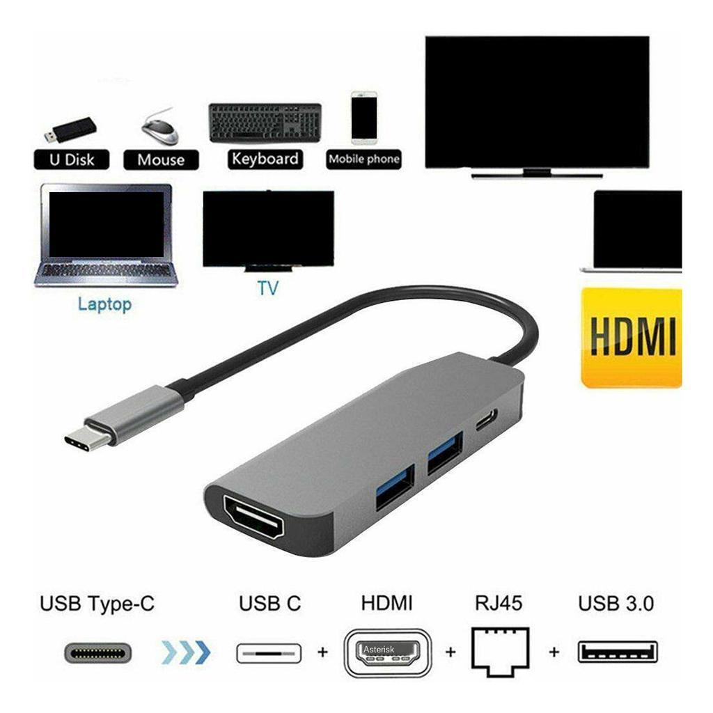 USB C to HDMI adapter, USB 3.1 Type-C hub to HDMI 4K + USB 3.0 + USB-C charging