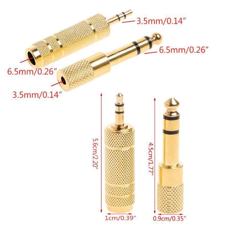 2Pcs 6.5mm 1/4 Female to 3.5mm 1/8 Male Stereo Audio Mic Plug Adapter Jack