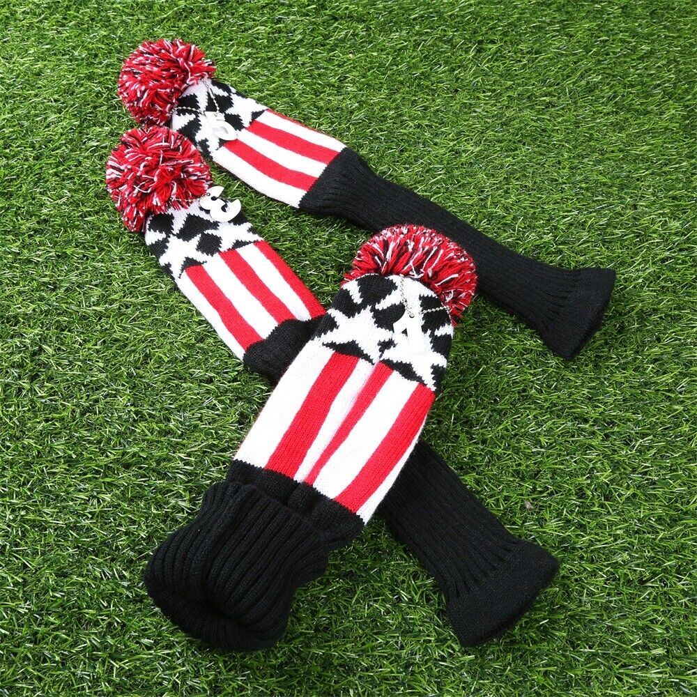 3× Black Red White Strip Star Knitted Golf Club Putter Cover Headcover Protector