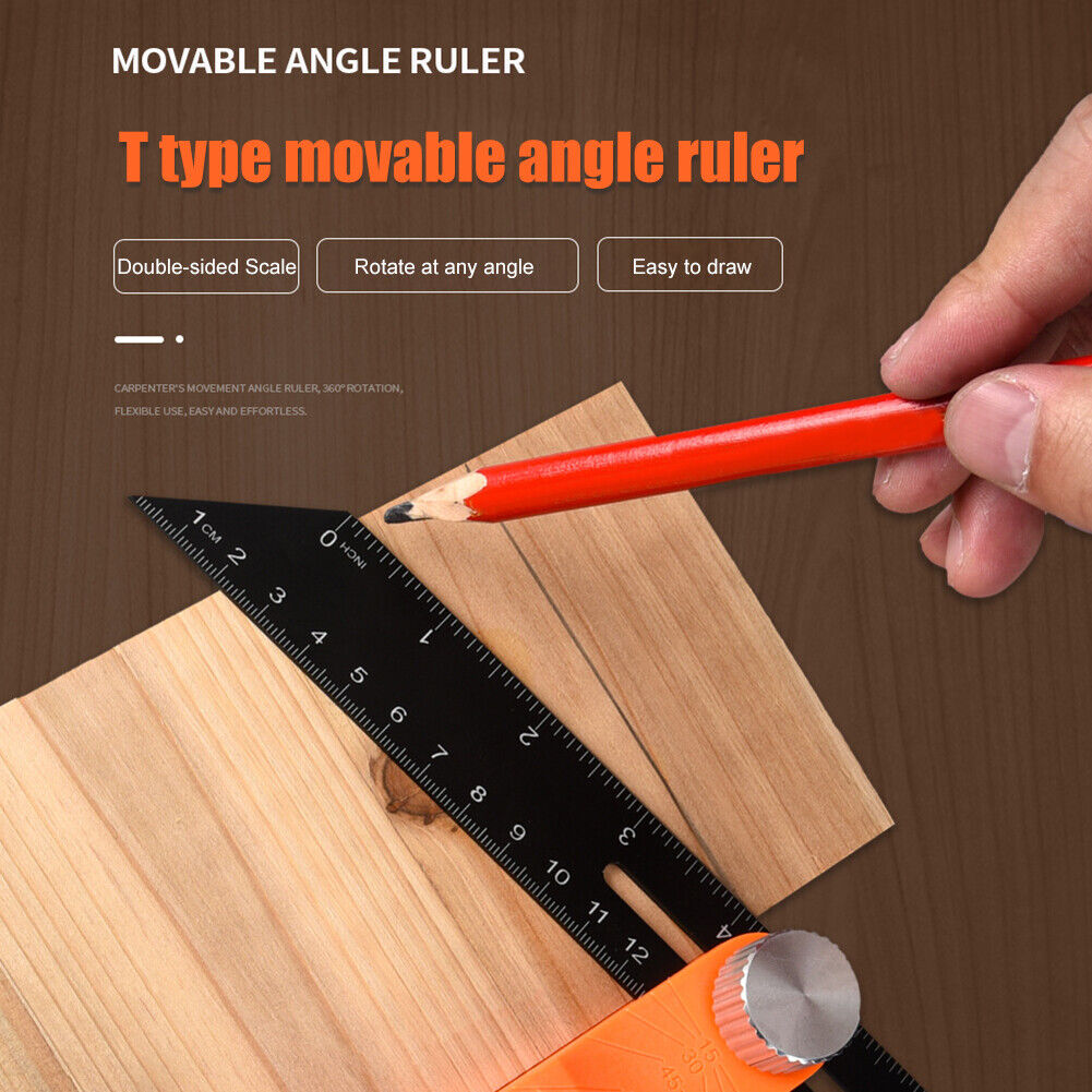 Angle Ruler Gauge Sliding T-Bevel Wooden Marking Protractor with Bubble (L)