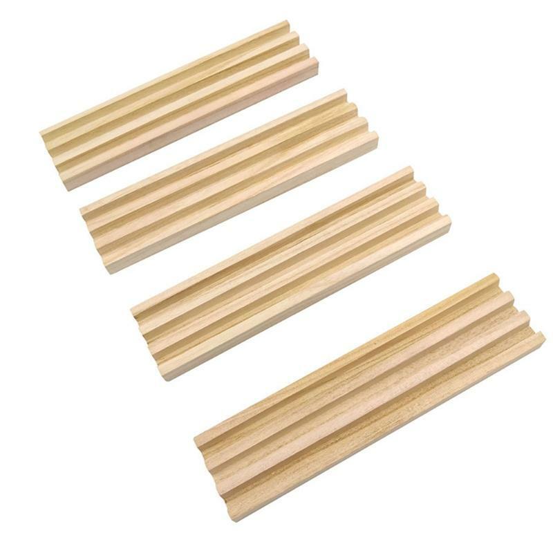 Wooden Domino Train Domino Trays  4 Solid Wood Domino Holders with Tilted