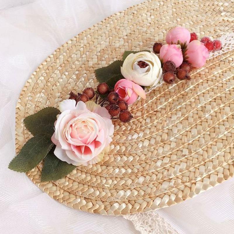 Flower Decor Women Sun Hat Lolita Tea Party Flat Hat Outdoor Beach Summer Cap
