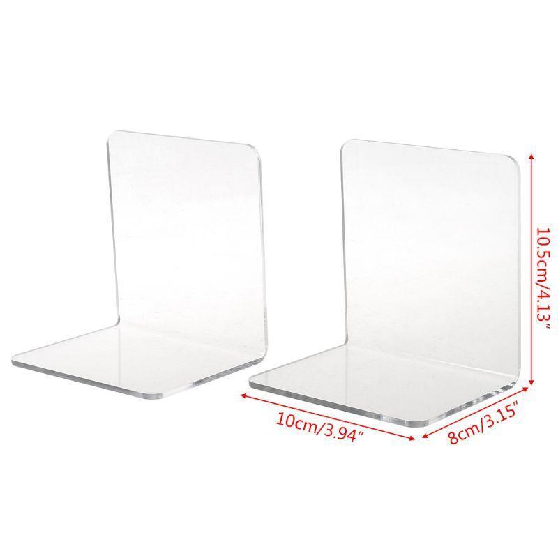 2Pcs Clear Acrylic Bookends L-shaped Desk Organizer Desktop Book Holder School