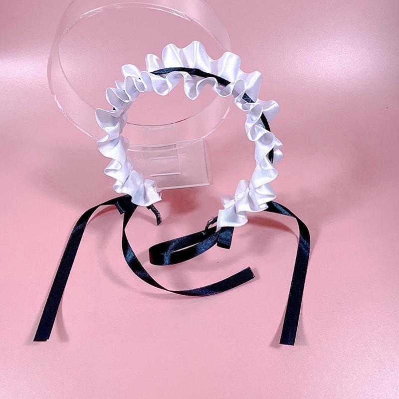 Lolita Pleated Laces Hair Hoop Women Elegant Bowknot Shape Headband for Cos Maid