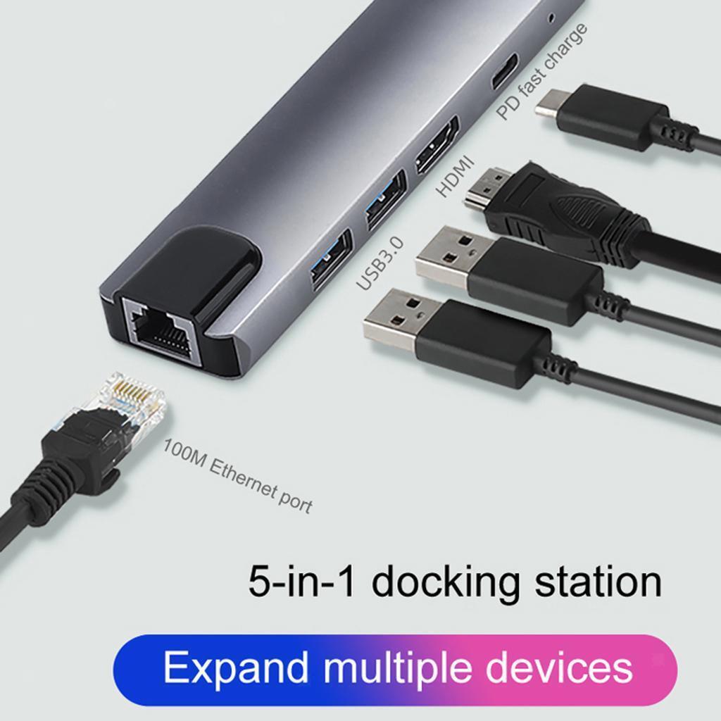 USB-C Type-C HUB to 2x USB 3.0 HDMI 65W PD Charging Port Ethernet  Adapter