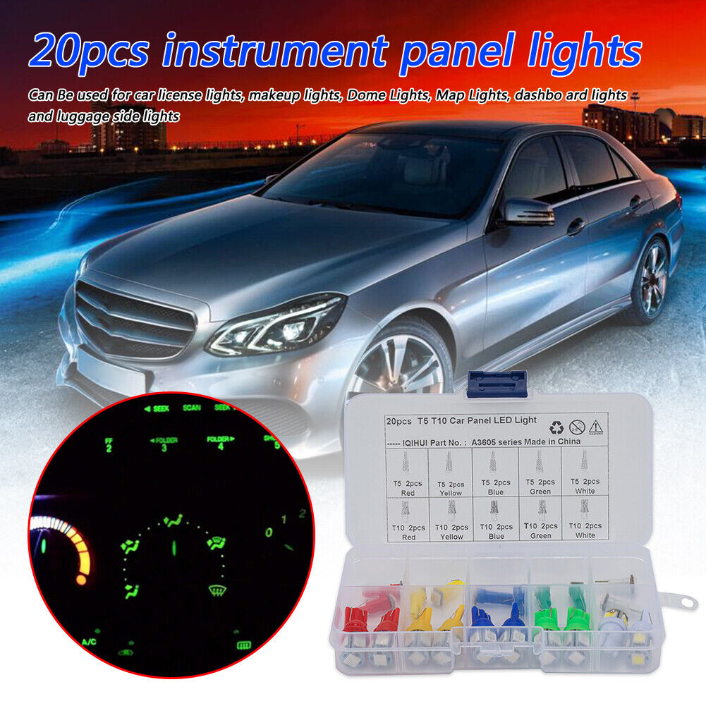 20pcs Assorted T5 T10 LED Bulbs for Car Motorcycle Instrument Cluster Light