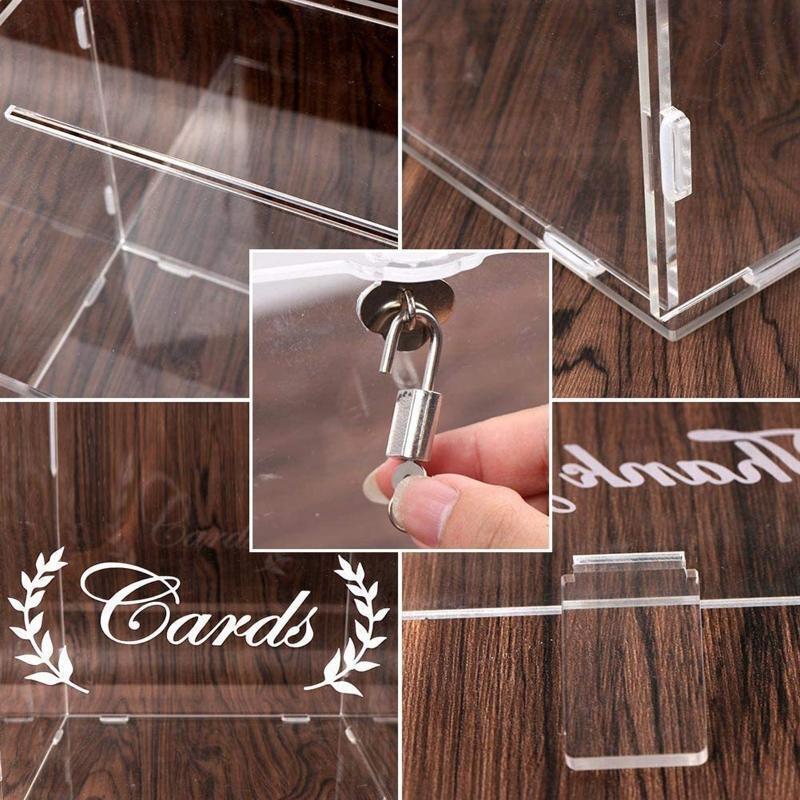 Acrylic Wedding Card Box with Sign Lock Clear Card Case for Wedding Reception