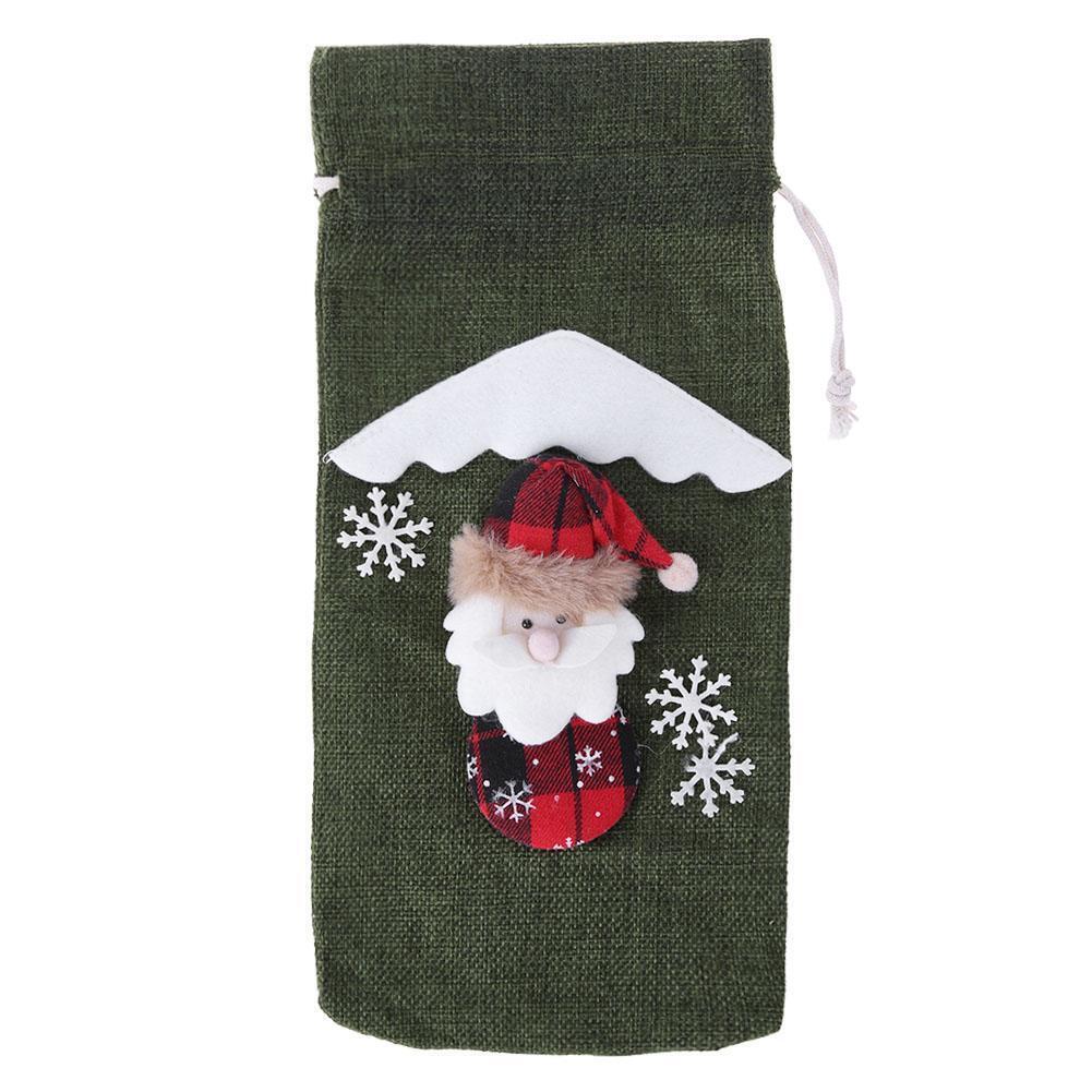 Cute Snowman Christmas Red Wine Bottle Cover Bag Table Dinner Decor (Green)