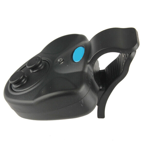 Electronic Fish Bite Finder Alarm LED Light Bell Clip On Fishing Rod Black