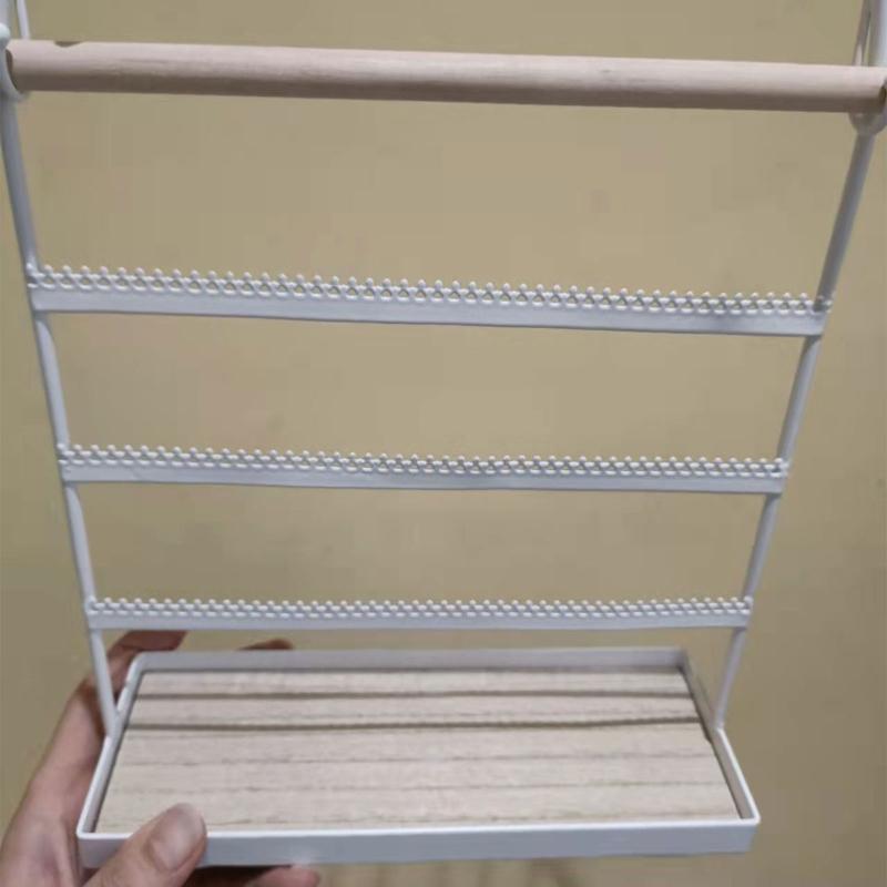 Tiered Jewelry Display Rack Metal Jewelry Organizer with Wooden Tray & Hook