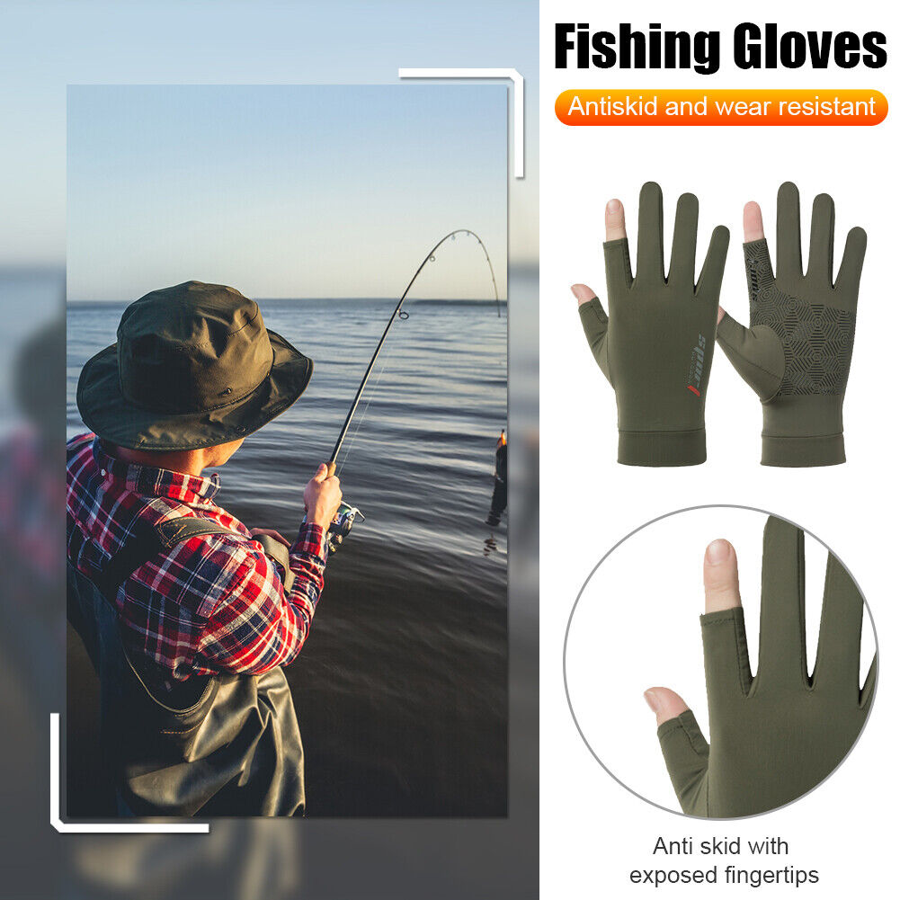 1 Pair Fishing Gloves Anti-slip 2 Fingers Cut Ice Silk Hand Protect (Green)