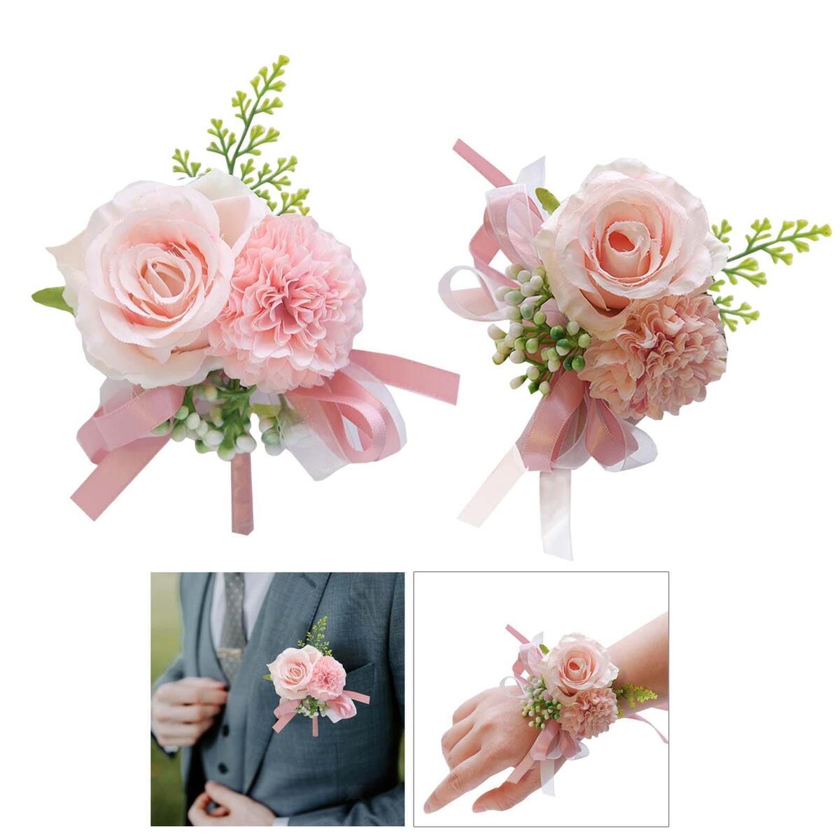 2pcs Wrist Boutonniere Wedding Bridal Bouquet Party Decoration Decoration