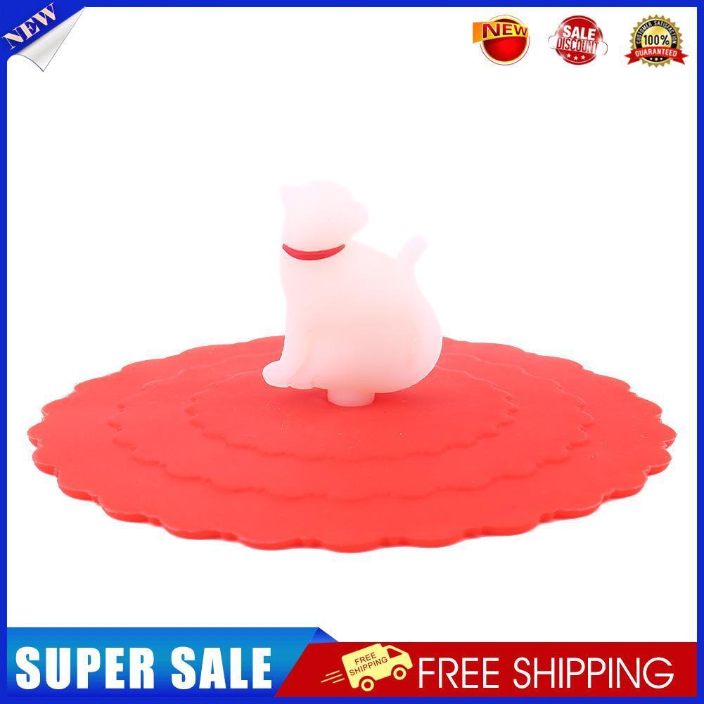 Clear Red Cherry Silicone Cup Cover Leakproof Reusable Cartoon Lid (Cat)
