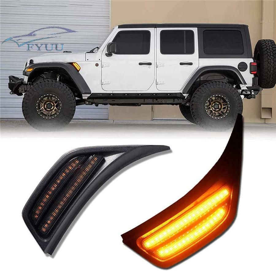 1pair Smoke LED Front Fender Side Marker Turn Signal Light For Wrangler JL 18-20