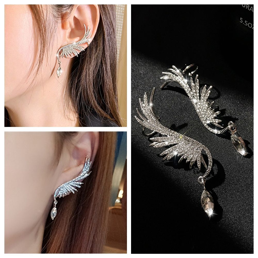 Earrings Zircon Dangle Drop Ear Clip Ear Stud Rhinestone Angel Wings Earrings