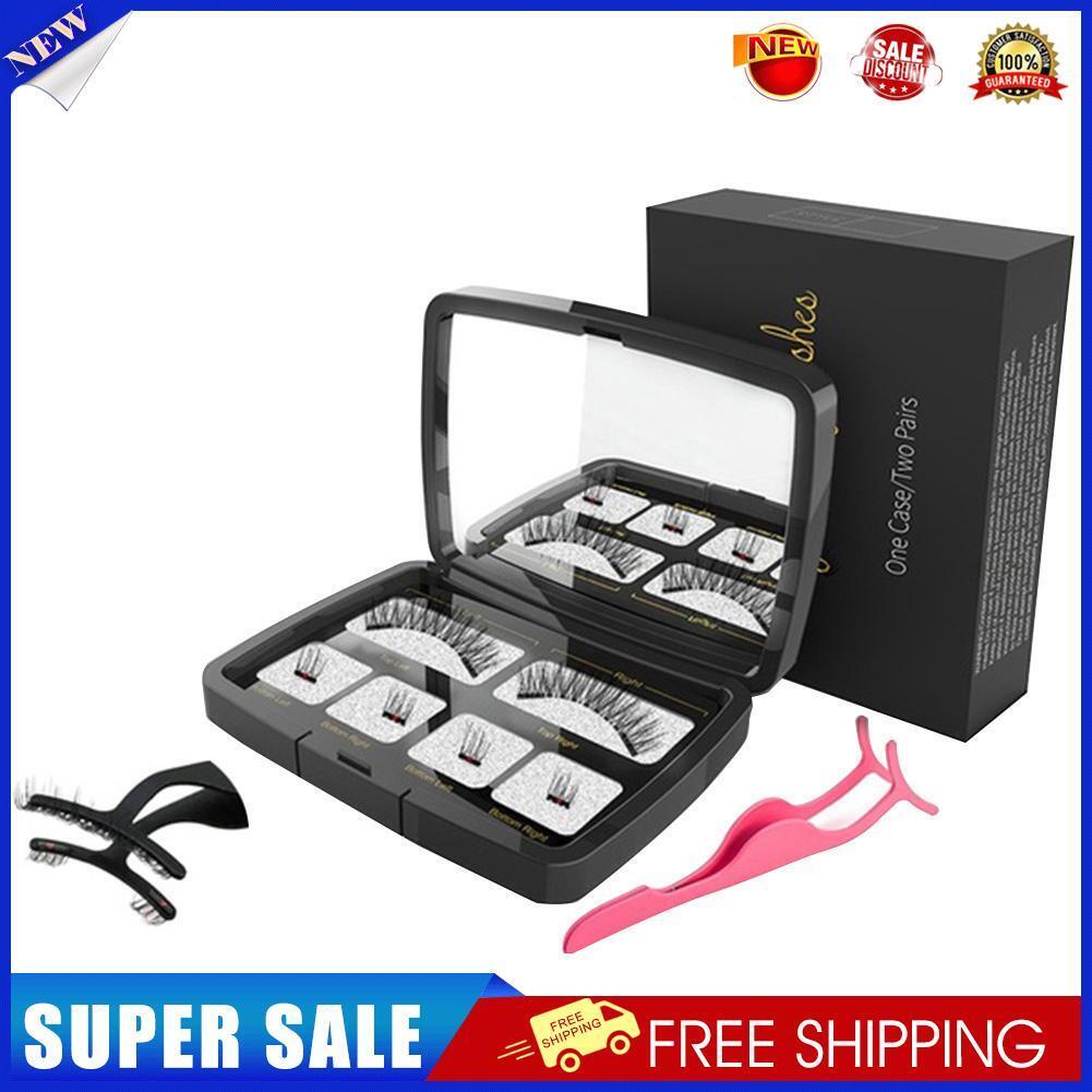Eyelashes Makeup Set 6pcs Magnetic Lashes Reusable with Mirror Tweezer