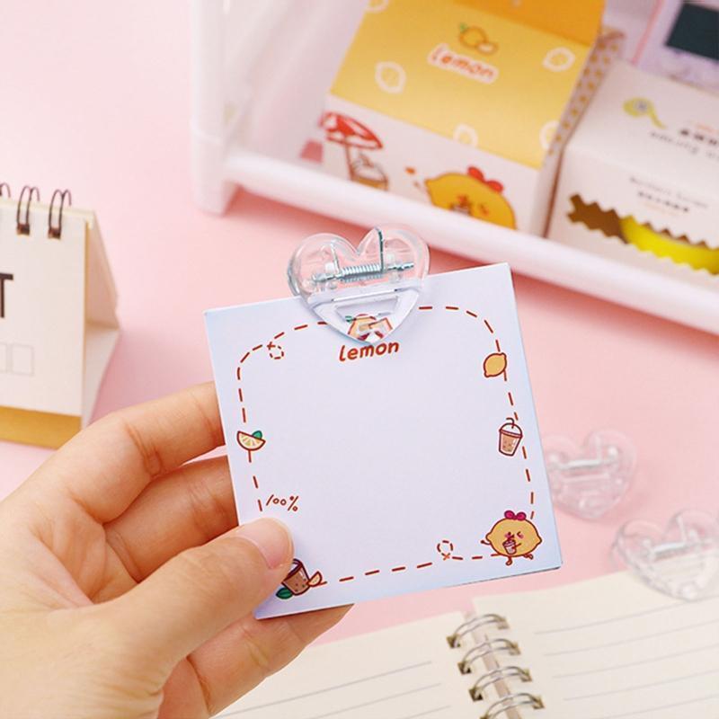 5Pcs Transparent Heart Paper Clamps  Bookmark Clip for Student Teacher School