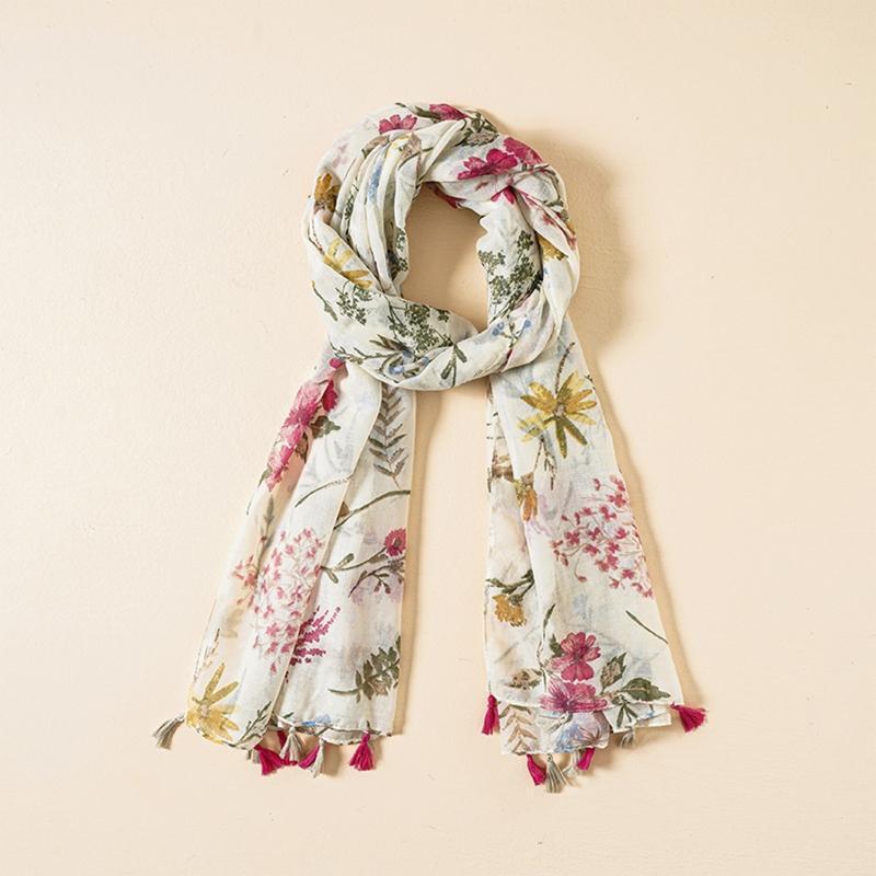 Flower Beach Neckerchief Tassel Shawl Scarf Cotton Linen Shawls And Wraps