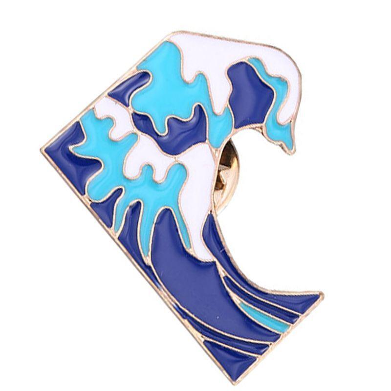 Blue waves Enamel Brooch Pin  Cartoon Metal Brooch for Coat Jacket Bag Pin for